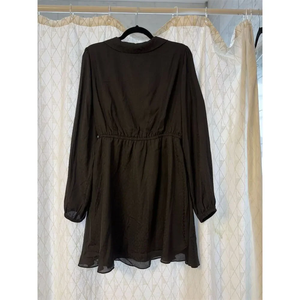 Steve Madden Women's L Black Shiny Leopard Faux Wrap Dress Knee Length - Picture 6 of 13